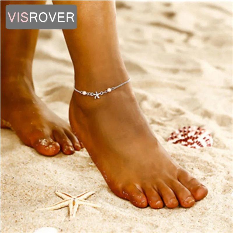

VISROVER Foot Chain Tibetan Silver Plated Hollow Plum Flowers Heart-Shaped Anklet Tornozeleira Bracelet On Leg Pulsera For Women