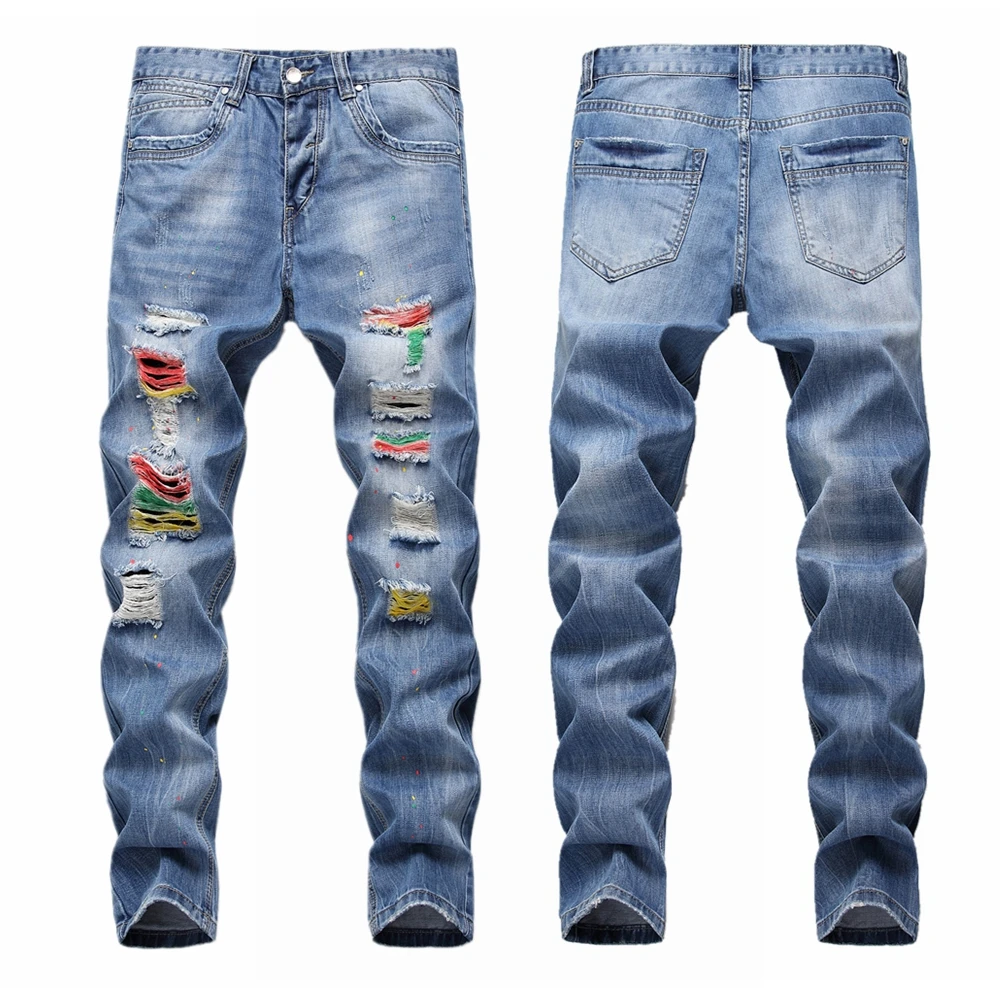 Mens blue ripped jeans