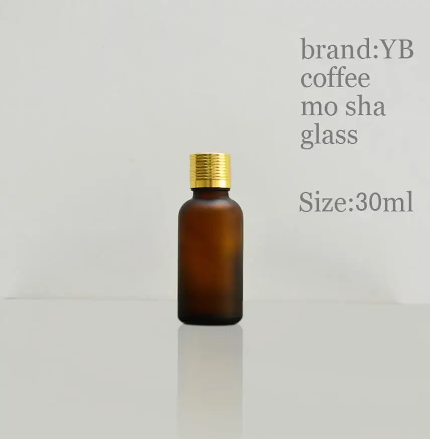 

Wholesale high-quality 30ml Frosted Brown Essential Oil Glass Bottle with Gold Aluminum Cap Packaging
