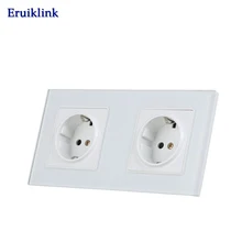 Настенный выключатель Eruiklink для ЕС и Стандартный 2 комплекта настенных Мощность розетка, белый, с украшением в виде кристаллов Стекло Панель, AC110V~ 250 V 16A розетки