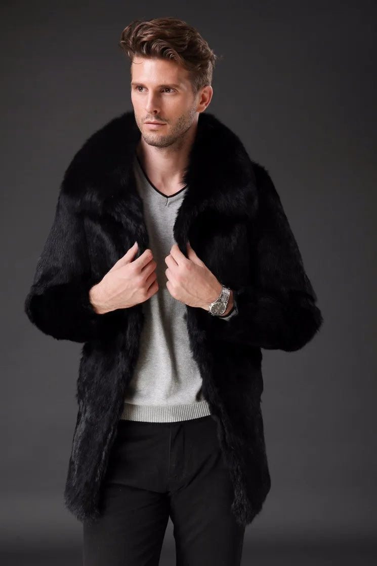 New real genuine natural whole skin rabbit fur coat men fashion full pelt jacket outwear overcoat custom size Free Shipping JN5 cowhide leather jacket