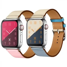 Лучшие цены браслет из натуральной кожи петля для Apple Watch Band 42 мм серия 4 3 2 1 для iwatch 44 мм ремешок 38 мм 40 мм серия 5