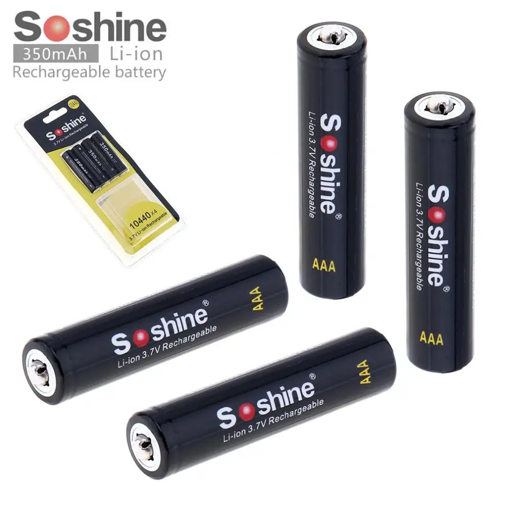 4pcs Soshine 3.7V 350mAh High Capacity 10440 Li ion Rechargeable