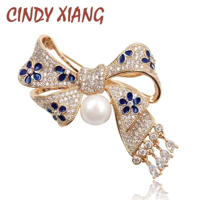 CINDY XIANG AAA циркон микро-паве лук броши для женщин Изысканный бант с подвеской Брошь