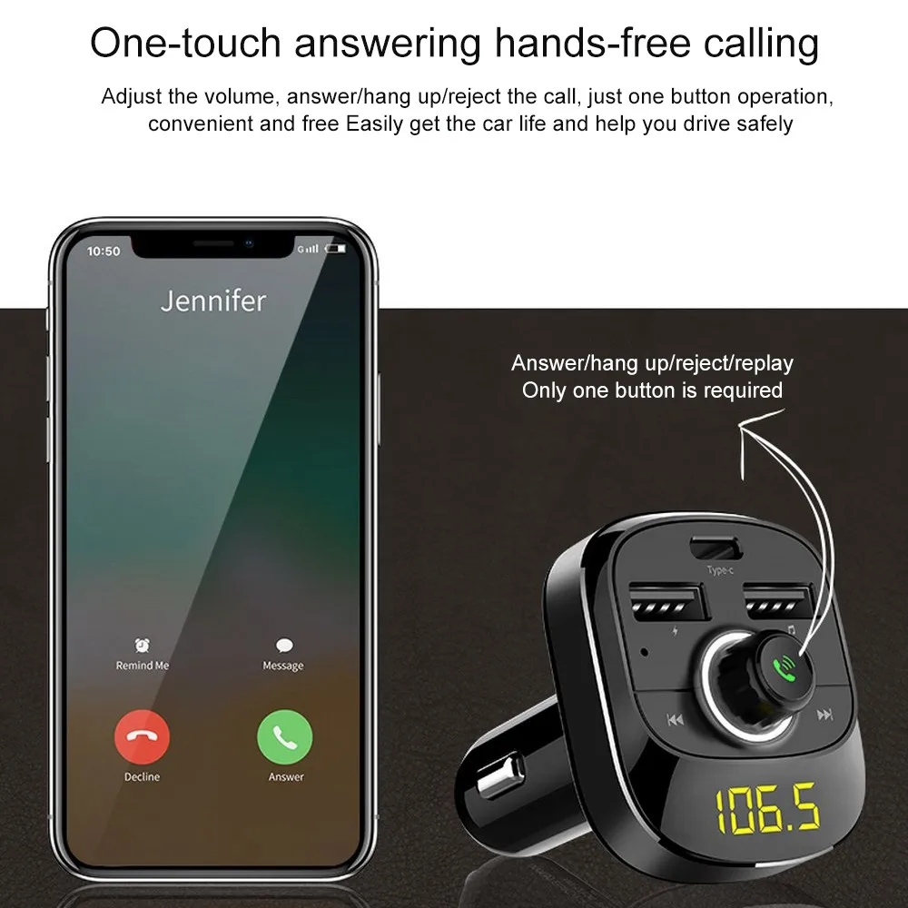 

Universal Car Bluetooth MP3 Upgrade Car Type-c Fast Charge Dual USB Bluetooth MP3 Car Charger FM Transmitter Bluetooth Player