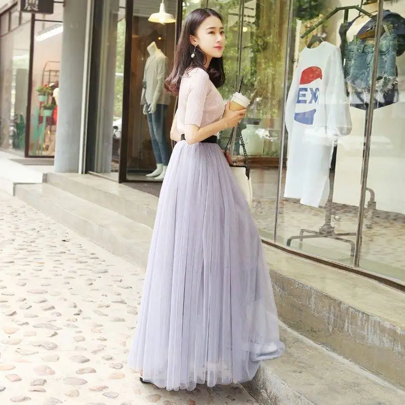 Сезон: весна-лето женские винтажные юбки эластичные однотонные Тюлевая юбка в сеточку длинные плиссированная юбка-пачка Высокая талия Женская мода обувь для девочек