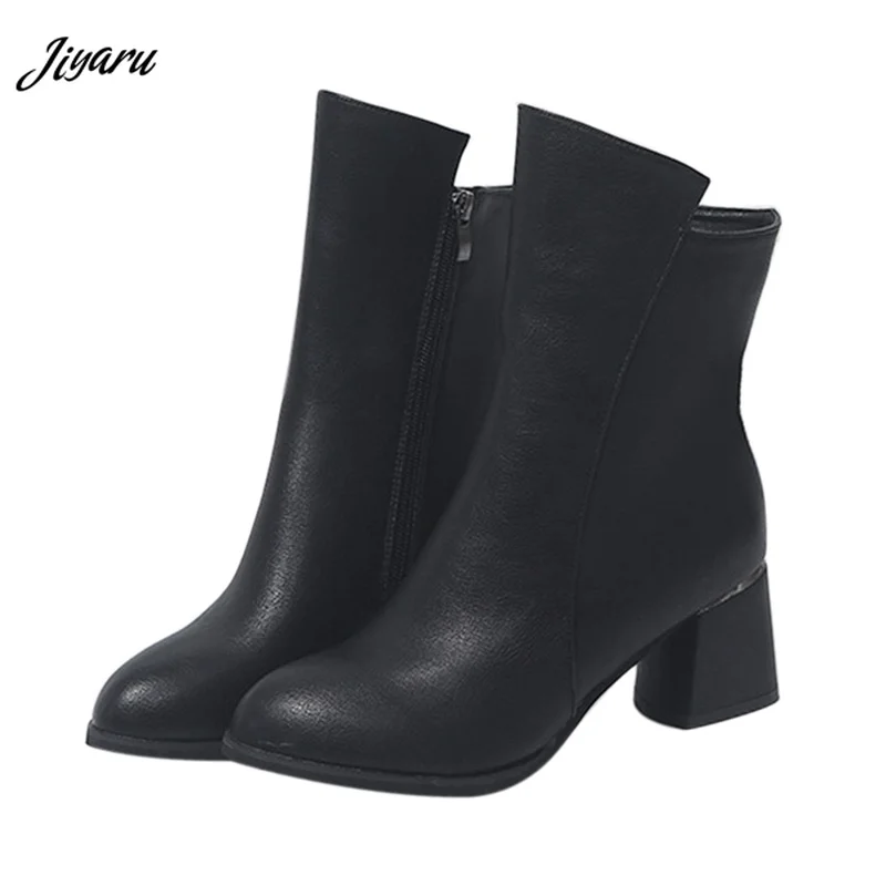 

Women Faux Leather Boots Ladies Outside Walking Casual Shoes Female Autumn Winter Black Boots High Heels Shoes for Ladies