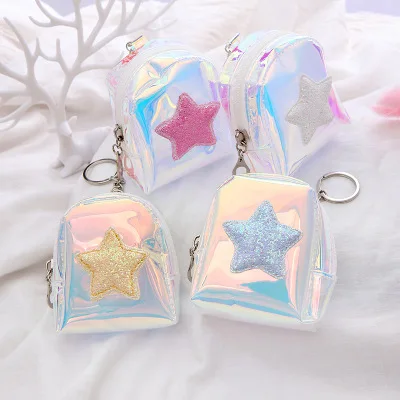 Random Color Flash Star Coin Purse Laser Small Bag Holographic Women PVC Clear Handbag Girls Card Holder For Kids Purse Keychain - Цвет: Random Color