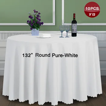 

10PC/Lot Free Ship 132" Seamless Table Cloth Luxury Wedding Table Covers/ Polyester Round Table Cloth for Dining Table Covering