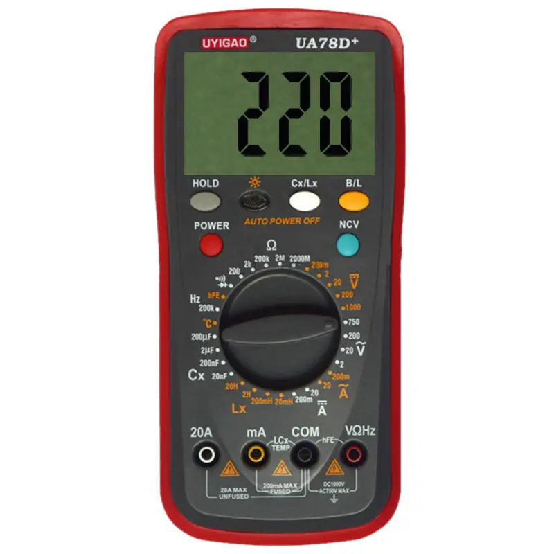 

NFLC-UYIGAO UA78D+ Plastic Shell Ohmmeter AC DC Testing Digital Multimeter
