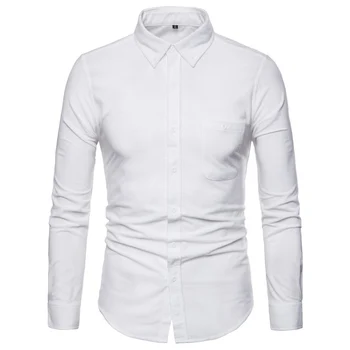 

Men's White Slim Fit Long Sleeve Corduroy Men Shirt Plus Size Shirt Men