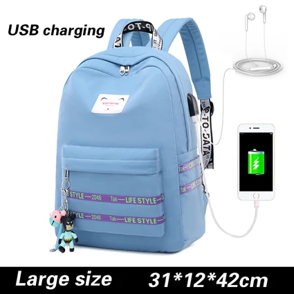 WINNER, водонепроницаемый женский рюкзак с usb зарядкой, Mochila для женщин, школьная сумка, рюкзак для ноутбука, милый рюкзак с подвеской в виде колокольчика - Цвет: USB Large Size