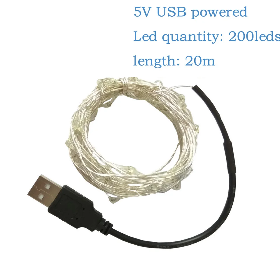 USB 5v праздничные сказочные огни гирлянда на батарейках светодиодный гирлянды украшения Рождество открытый гирлянда рогатки шторы мишура - Испускаемый цвет: 20M Powered by USB
