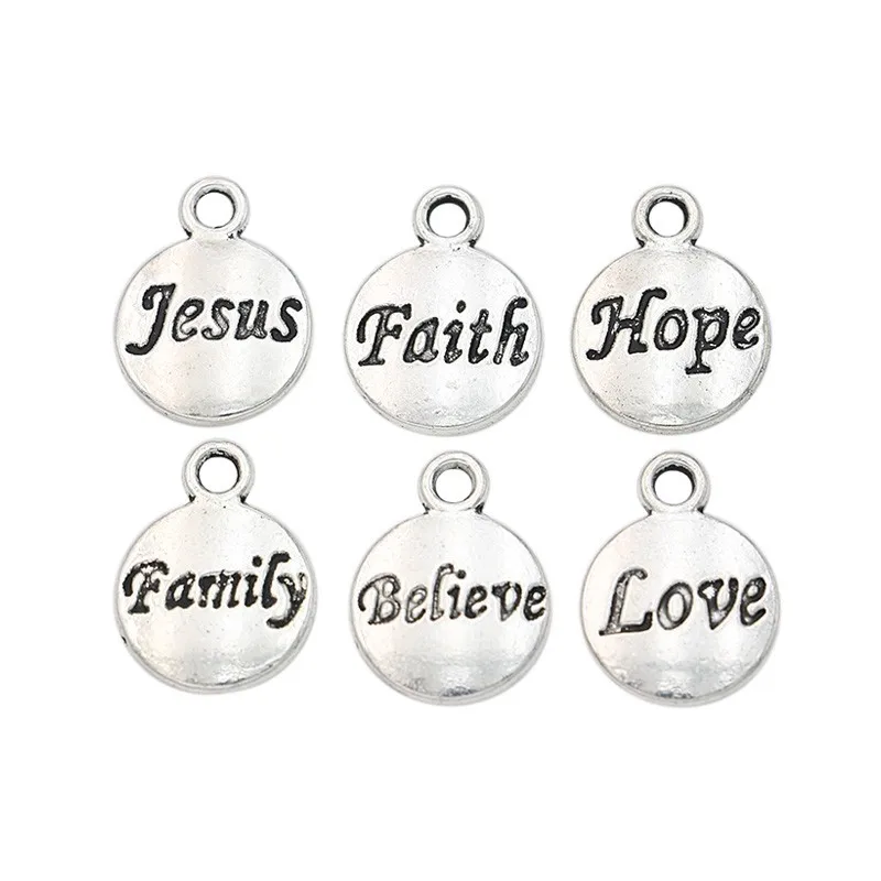 24pcs Tibetan Silver Plated Faith Believe Hope Love Family Charms