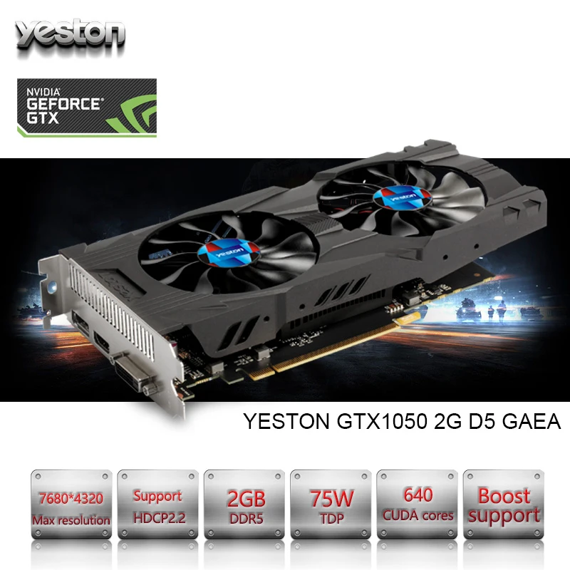 Yeston GeForce GTX 1050 GPU 2 GB GDDR5 128 бит игровой настольный компьютер ПК поддерживает видео
