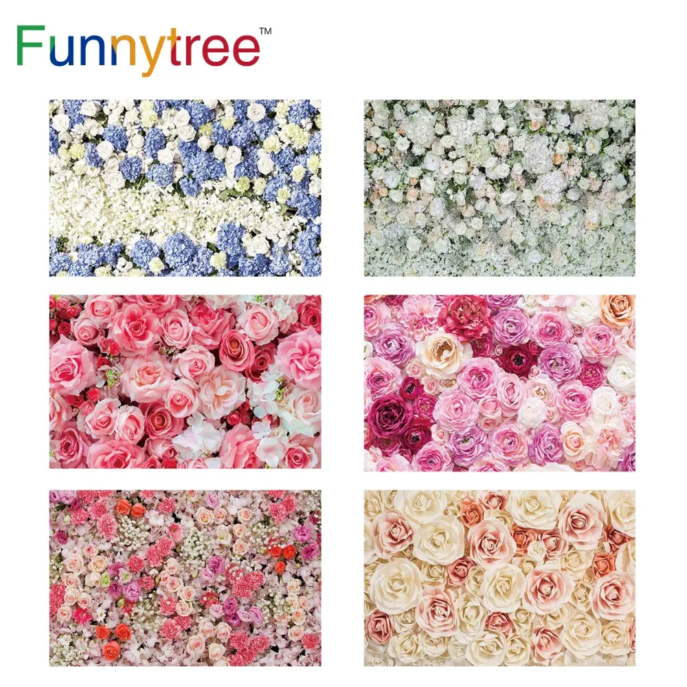Фоны для фотосъемки Funnytree синие белые розовые 3D цветы розы фотосессия свадебные