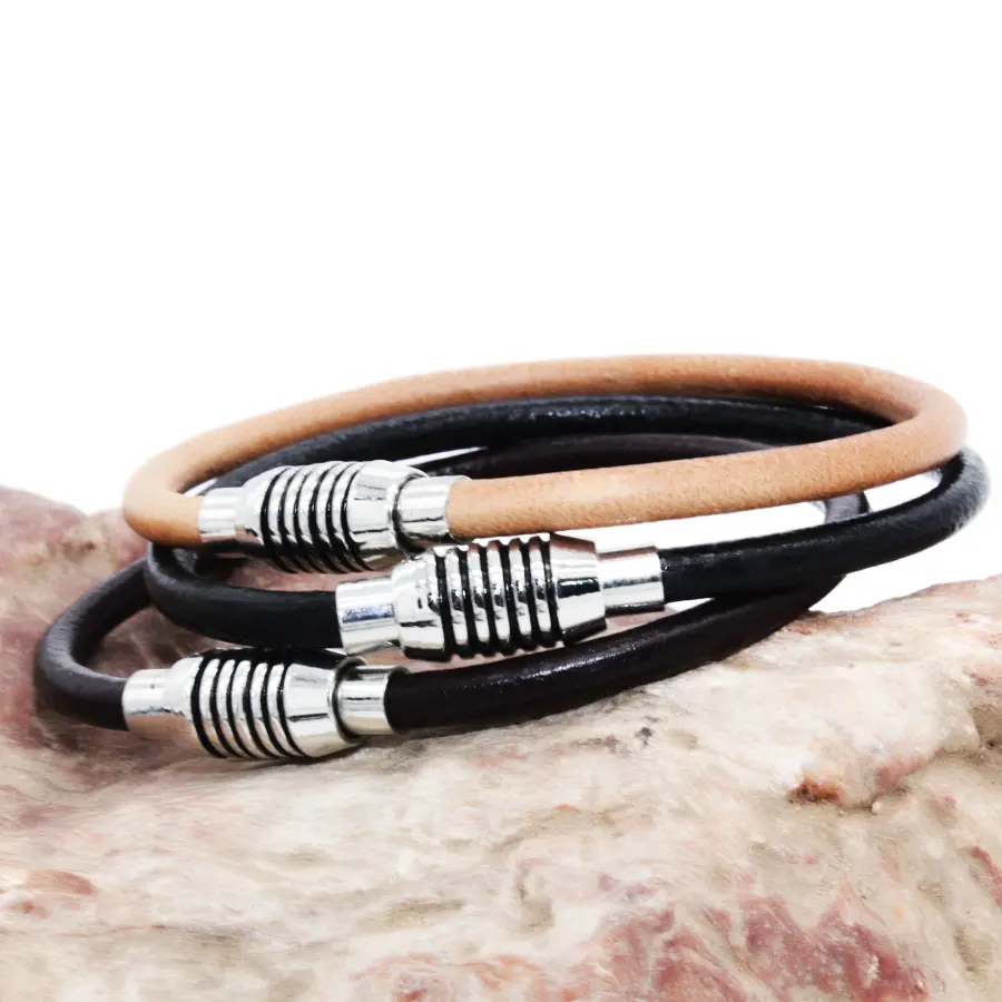 

DIY high quality cowhide threaded magnet buckle three color restoring ancient ways leather bracelets bangles