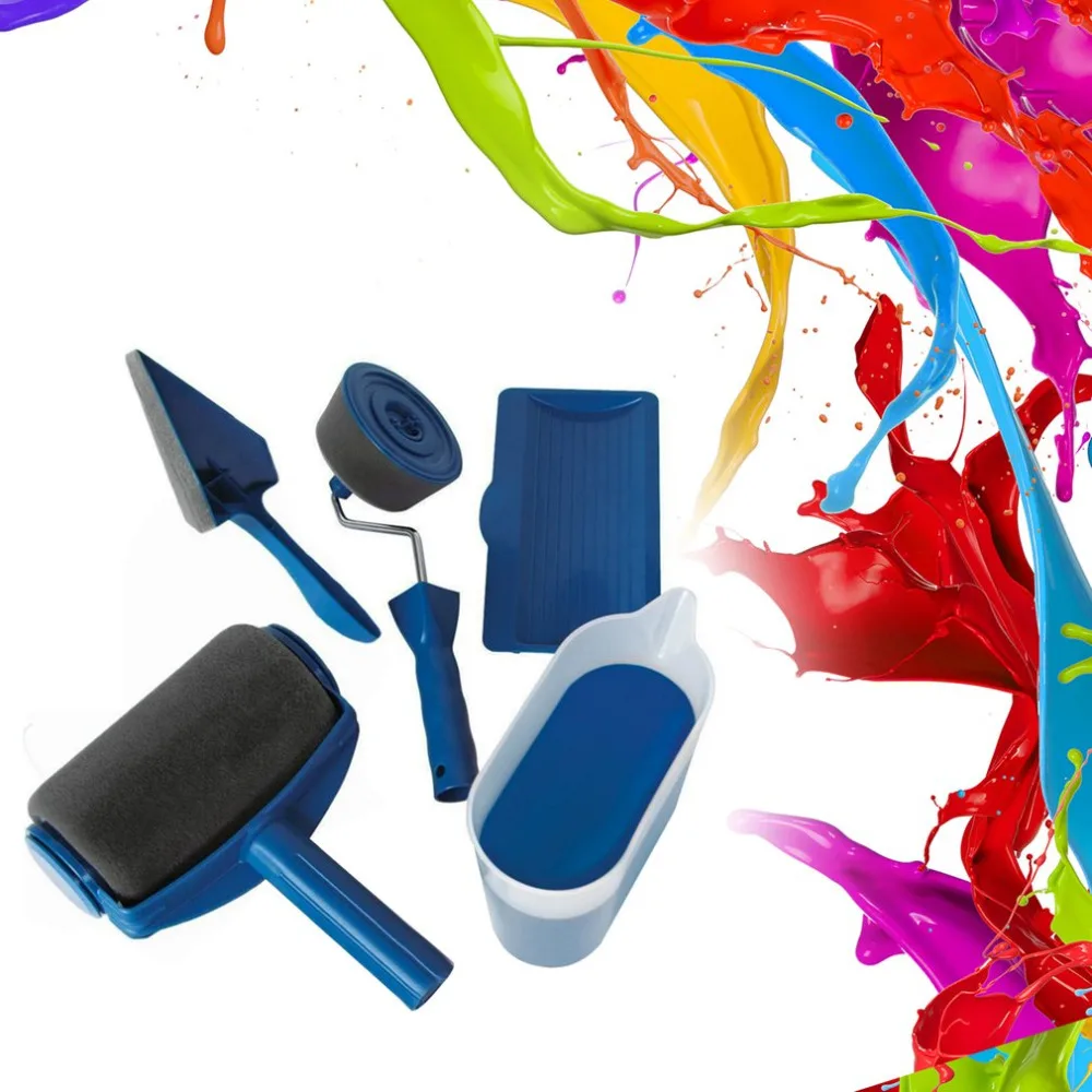 

2018 new 5Pcs Multifunction DIY Paint Roller Brush Handle Tool Flocked Edger Home Office Room Wall Runner Roller Paint Brush Set