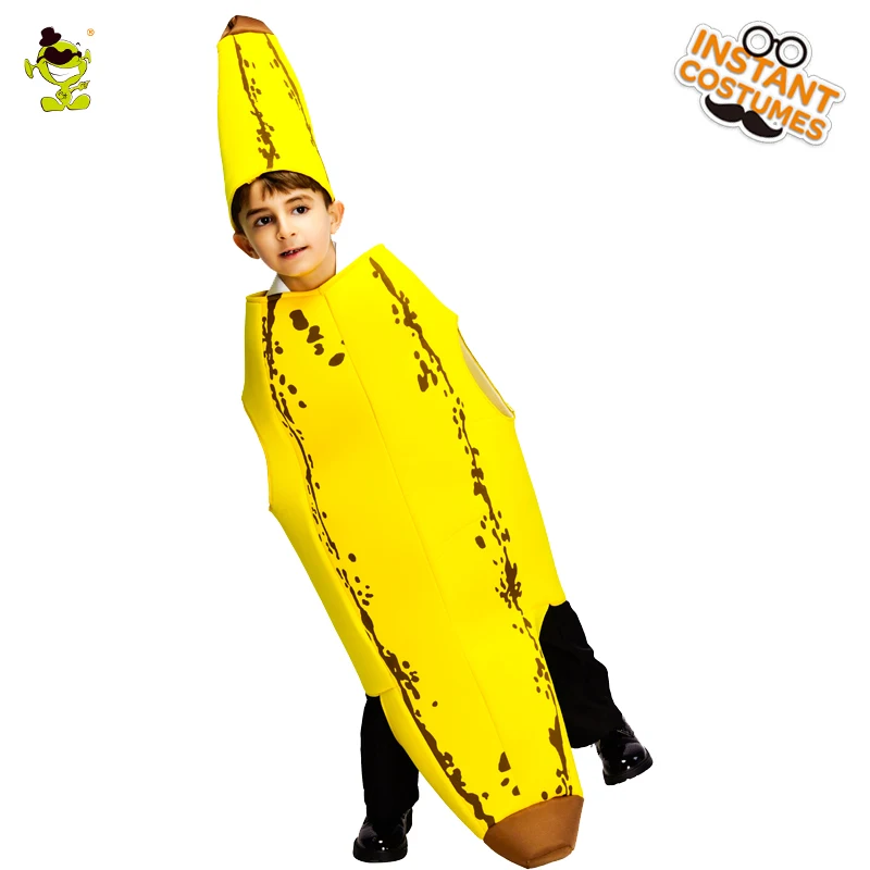 Hot Sale Purim Holiday Kids-Stale Banana Costumes Children Yellow Jumpsuit With Hat For Christmas Halloween Cosplay 