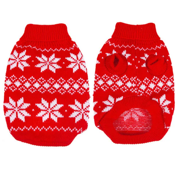 Зимний теплый Рождественский свитер с воротником под горло для щенка, собаки, питомца, снежинки, вязаная одежда, пальто, 6 размеров - Цвет: Красный