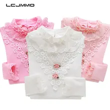 LCJMMO модная весенняя кружевная блузка для девочек хлопковые футболки с длинными рукавами одежда для девочек школьная блуза, рубашки дети Костюмы