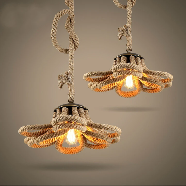 

Retro Pendent Lamp Individuality Hemp Rope Pendent Lamp American Country Style Bedroom Loft Hemp Rope Pendent Lamp