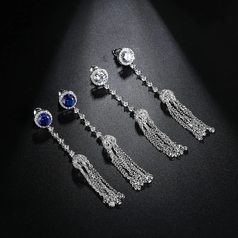 SINZRY HOT Genuine cubic zirconia micro paved round tassel long drop earrings for women elegant jewelry gfit 3