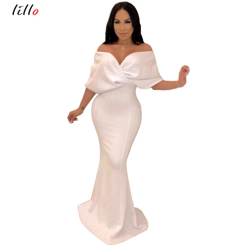 

2019Vintage African Women Sexy Fishtail dress Halter Large Size Knit Party Dress psrty Dress White Black Blue Red sexy Dress