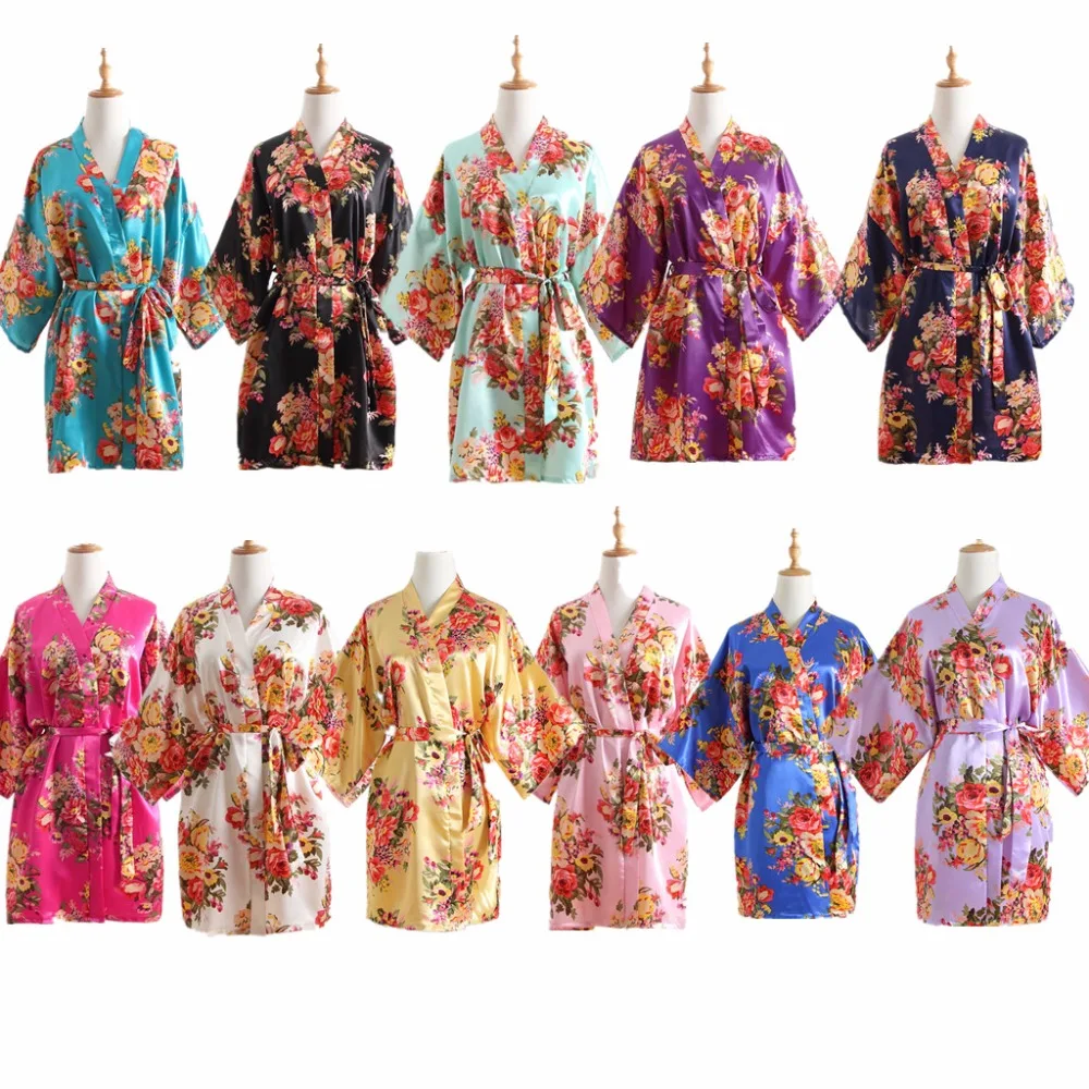 

Silk Satin Wedding Bride Bridesmaid Robe Floral Bathrobe Short Kimono Robe Night Robe Bath Robe Fashion Dressing Gown For Women