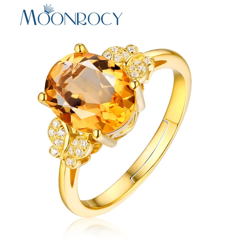 

MOONROCY Cubic Zirconia Yellow Crystal Wedding CZ Rings Butterfly Oval Gold Color Jewelry for Women Girls Gift Drop Shipping