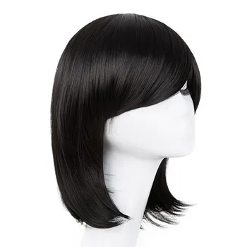 

Fei-Show Syntheitc Heat Resistant Fiber Short Wavy Black Hair Wig Costume Oblique Bangs Salon Party Student Bob Inclined Wig