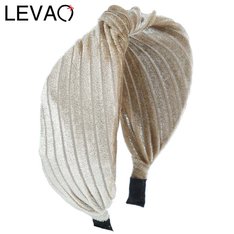 

LEVAO New Striped Gold Velvet Turban Bezel Hairbands Wide Vintage Twisted Knotted Head Hoop Hair Accessories Headwear Headband