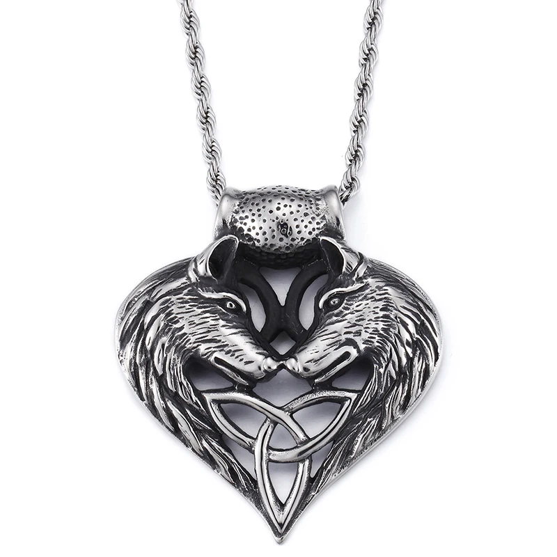 Men's Vintage 3D Gothic Two Wolf Heads Stainless Steel Pendant hyperbole Necklace rope chain 22'' 4mm | Украшения и