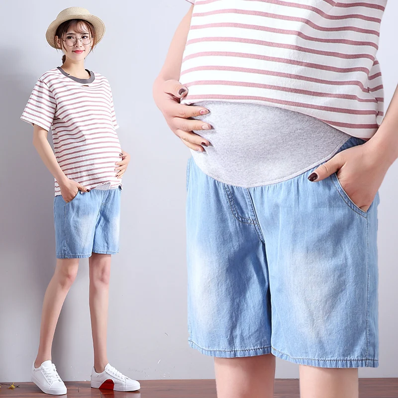 Летние джинсовые шорты для беременных женщин, дышащая одежда для беременных, удобные джинсовые шорты с принтом «любовь»
