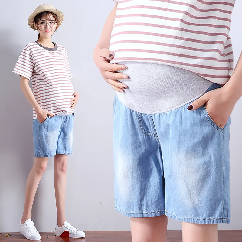 

2019 summer maternity jeans short for pregnant women breathable pregnancy clothes comfortable love print abdominal denim shorts