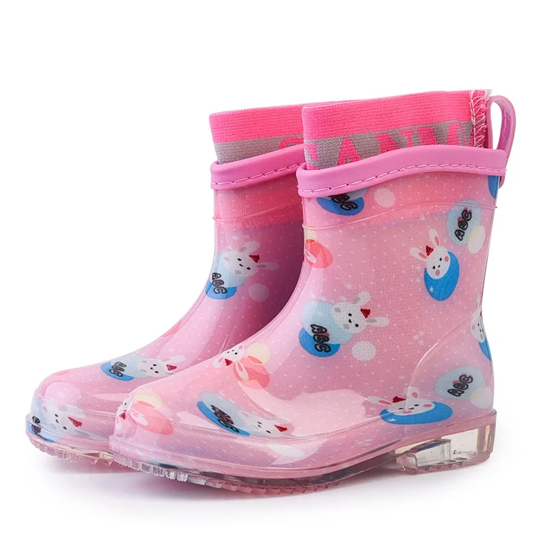 Mudipanda мальчиков ботинки, детская обувь из искусственной кожи; Водонепроницаемый резиновая уличная школьная обувь для детей детские резиновые сапоги для обувь для девочек ясельного возраста - Цвет: Pink(Plush)