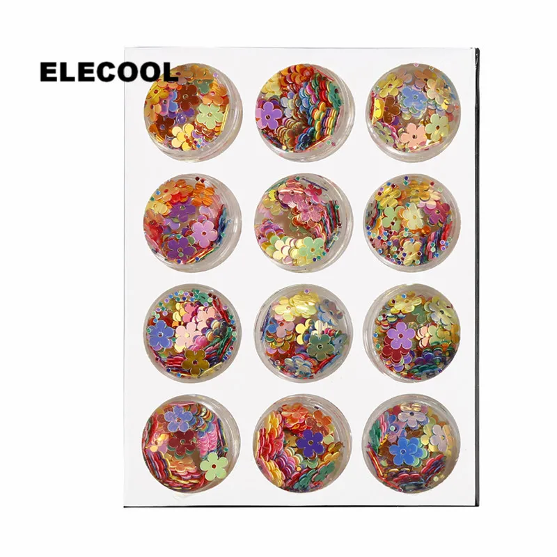 ELECOOL неравномерность блестки Блестки для ногтей наклейки Советы наклейки микс-форма DIY украшения для ногтей для женщин 12 типов