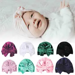 Beanie Hat Baby шляпа чалма с бантиком бантом головные уборы для новорожденных шляпа аксессуары фотографии милые детские головной платок