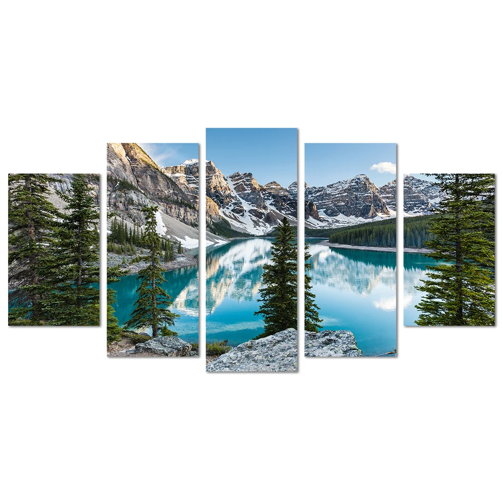 5 Pieces Canvas Wall Art Moraine Lake And Mountain Range Canadian Rocky