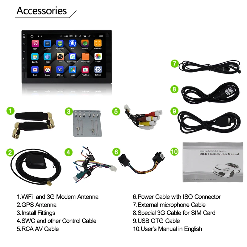  Eunavi 2G RAM Android 9.0 Universal Car Audio Stereo di GPS di Navigazione Doppio 2 Din 1024*600 HD