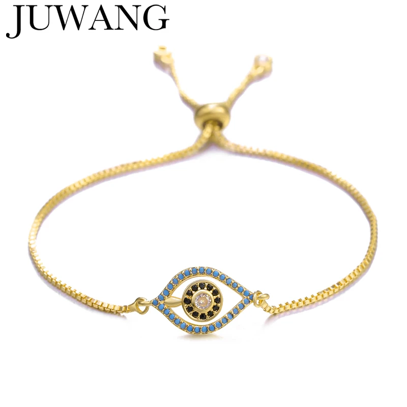 

Turkish Design Gold Evil Eye Bracelet CZ Blue Eye Gold Chain Bracelet Adjustable for Women Female Party Jewelry