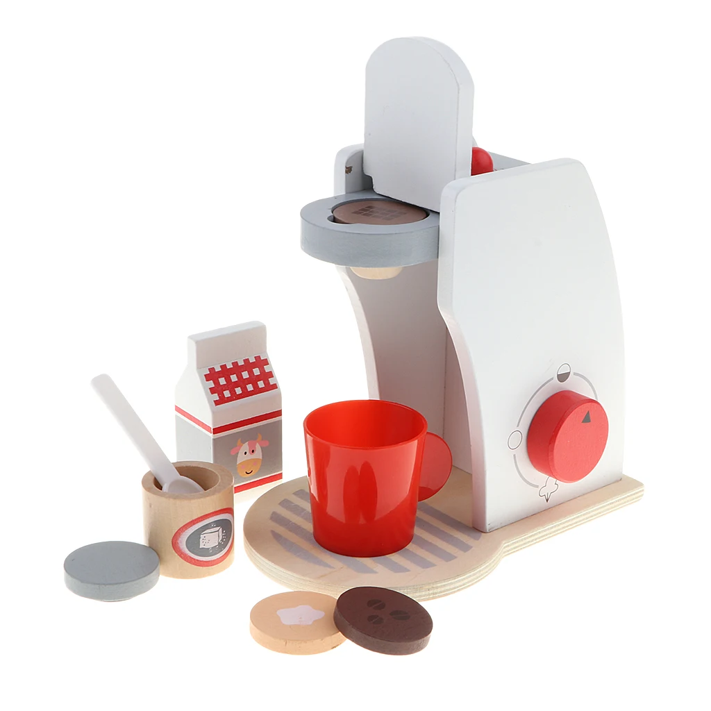 Funny Wooden Kitchen Toy Set Pretend Play DIY Delicious Cup Milk Drinks Educational Cooking Game - Coffee Machine Appliances