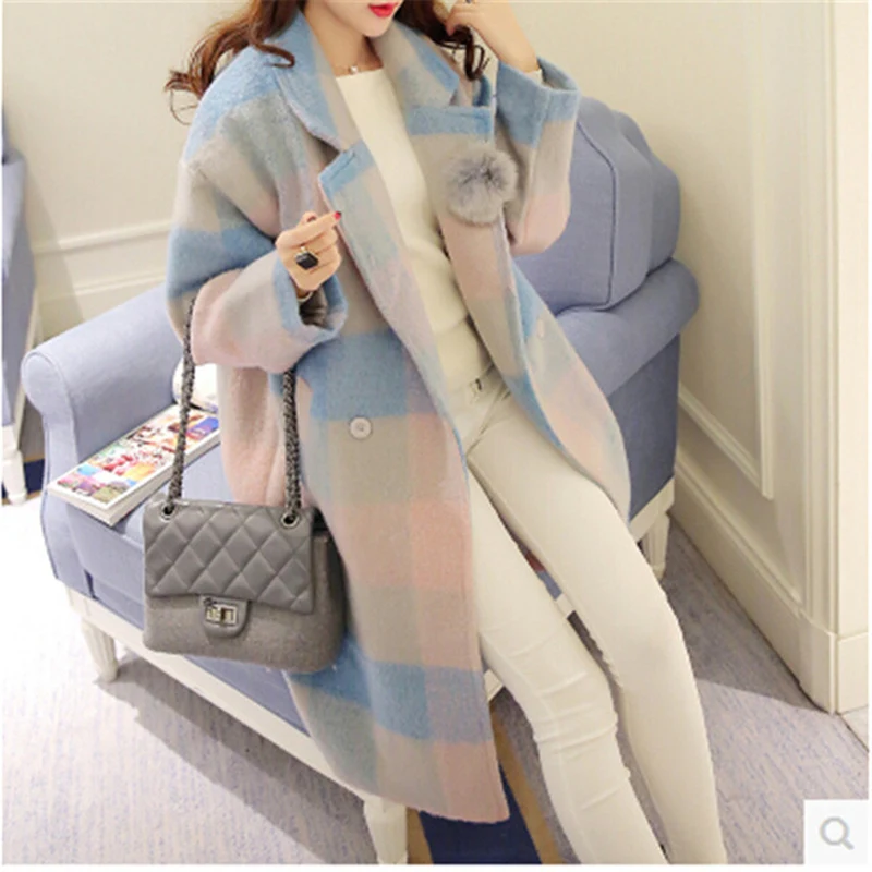 cou Zx1366 Show Confortable V Mode Femmes Nouveau Lâche Tempérament Double Breasted Plaid Femme Casual As Laine Hiver Manteaux Tweed pRqwt4xa