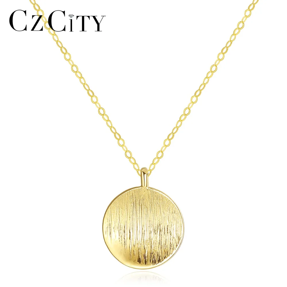 CZCITY минималистичное 14 K золото Круглый матовый кулон ожерелье для женщин Au585 личность колье ожерелье 14 K желтое золото ювелирные изделия