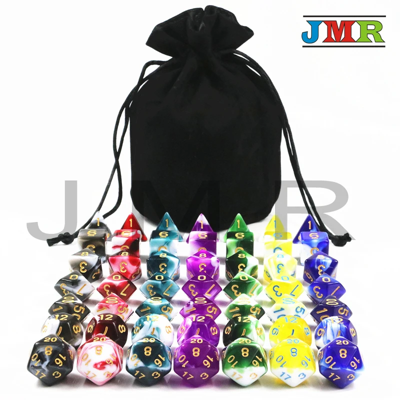 Best Price 7 Sets of Transparent Mix Opaque Color Polyhedron Rpg Dnd Gaming Dice with A High Quality Portable Bag for Game|Кубики| |