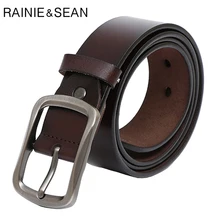 

RAINIE SEAN Pin Buckle Belt For Trousers Vintage Real Leather Belt Coffee Waist Genuine Leather Cowhide Retro Jeans Belts 130cm