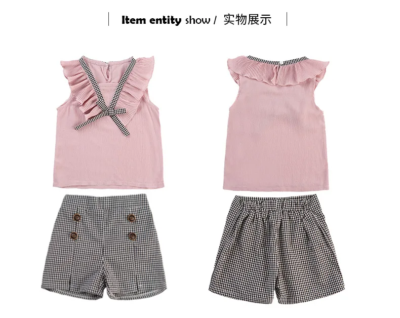 Casual Teen Girls Clothes 2019 New Summer Children Clothing Set Ruffles Tops Plaid Shorts 2Pcs Kids Suit For Girls Outfits 3-14Y (13)