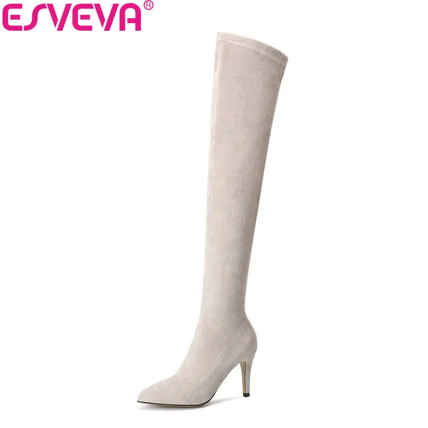 

ESVEVA 2019 Women Boots Sexy Over The Knee Boots Winter Shoes Short Plush Look Slim Thin High Heel Autumn Shoes Woman Size 34-43