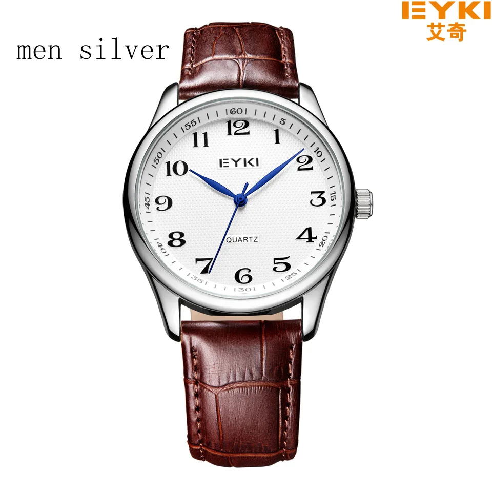 EYKI мужские и женские кожаные часы, кварцевые мужские t минеральные усиленные зеркальные водонепроницаемые женские наручные часы, классические часы для влюбленных - Цвет: men silver watch