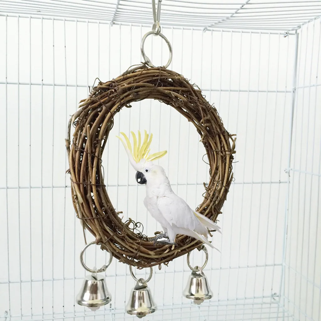 

Natural Rattan Nest Bird Swing Toy with Bells for Parrot Parakeet